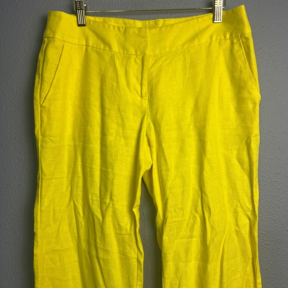 LOFT Marisa Yellow Linen Blend Wide Leg Pants Size 4 Casual Summer Coastal Beach - Picture 2 of 12